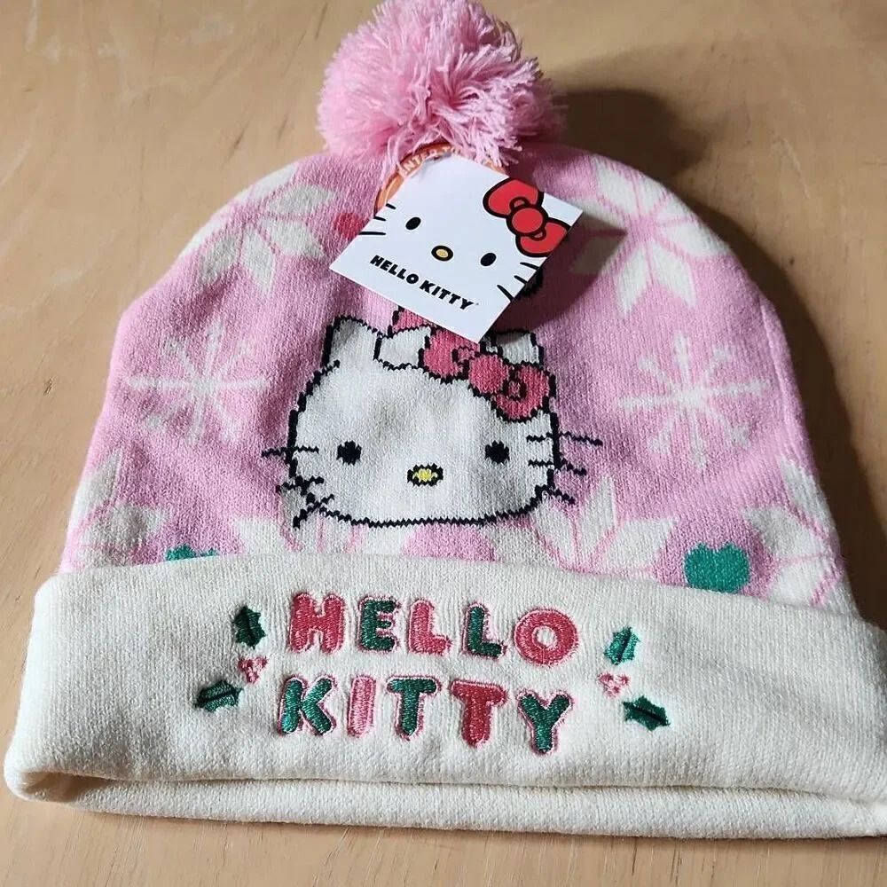 Hello kitty Christmas women's pink knit hat